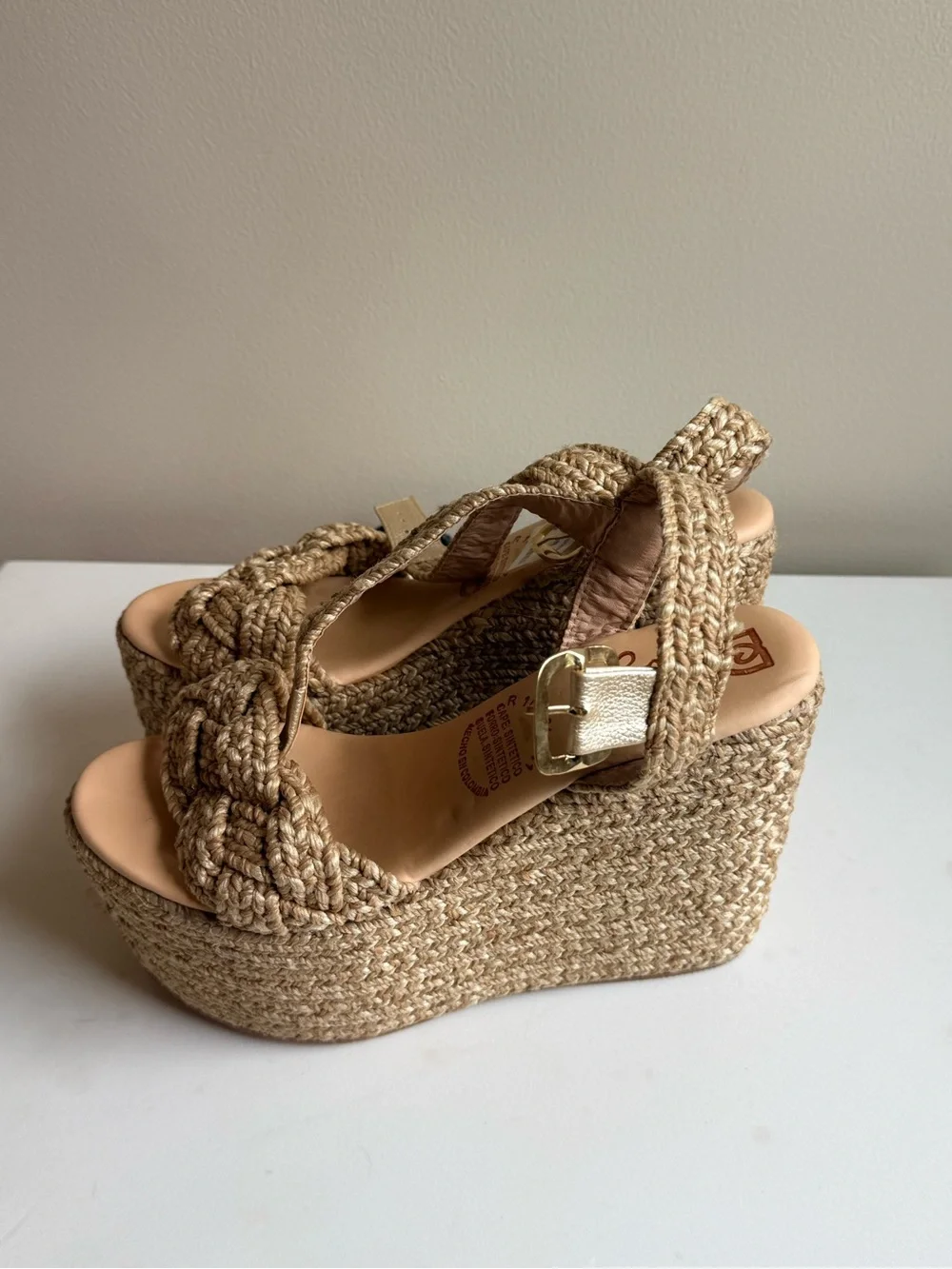Braided Espadrille Wedge Sandals - Natural